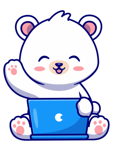 Cute polar bear working on laptop cartoon