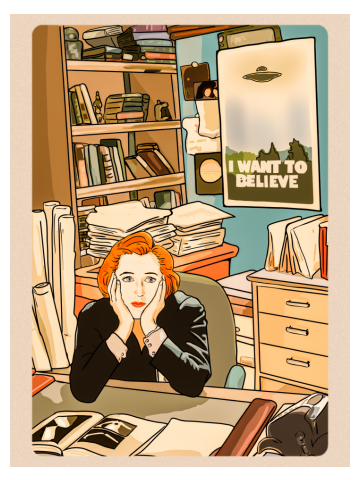 Dana scully in the Mulder's office The X files