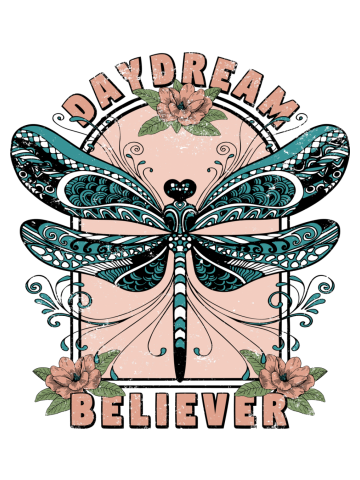Daydream, Cute Dragonfly, Pretty Floral Design