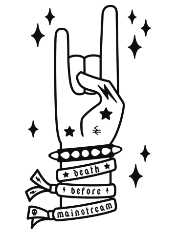 Death Before Mainstream - heavy metal hand gesture line-art
