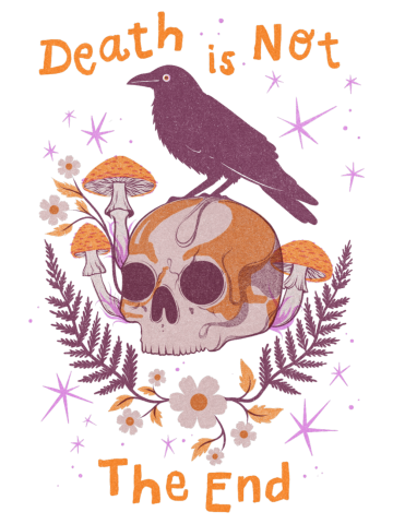 Death is Not The End Risograph Skull & Raven