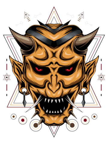 Demon oni mask with sacred geometry vector. Hanya mask design for t-shirt. sticker, or poster