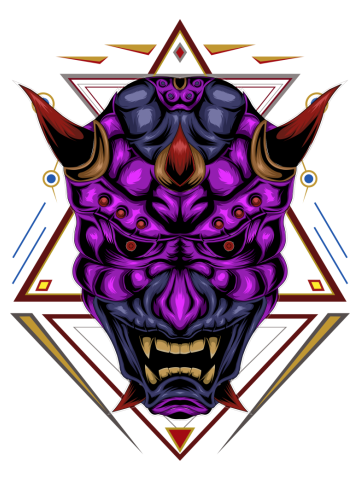 Devil face illustration. head of demon. Japanese demon mask.