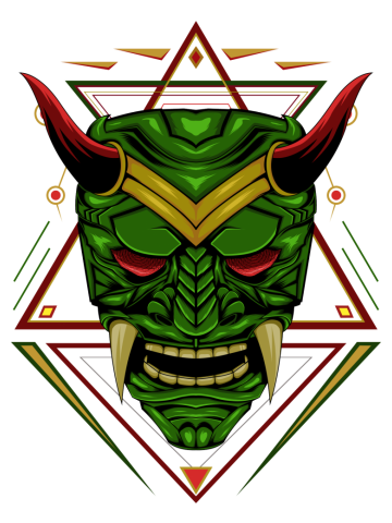Devil face illustration. head of demon. Japanese demon mask.