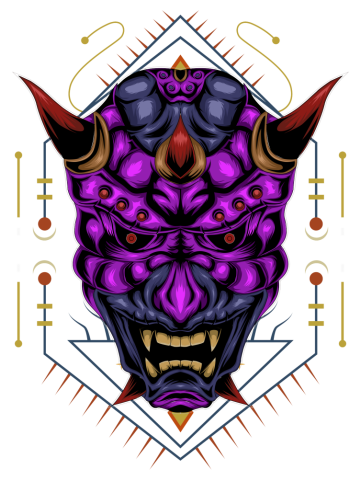 Devil face illustration. head of demon. Japanese demon mask.