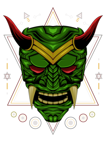 Devil face illustration. head of demon. japanese demon mask.