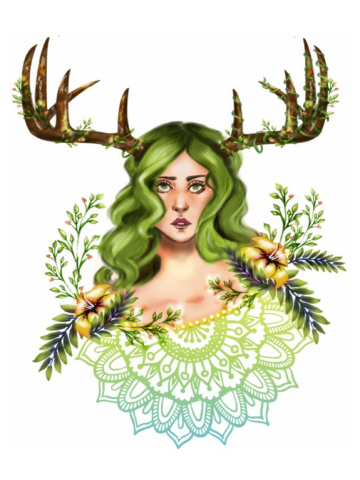 Druid with Flowers and Mandala