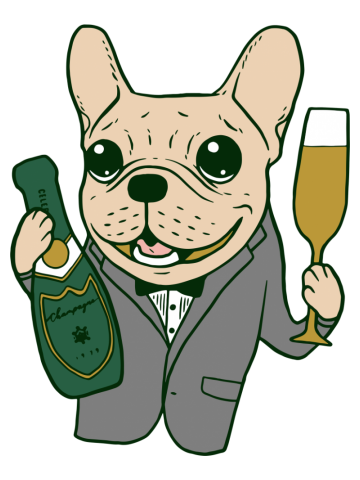 Enjoy the champagne with cute Frenchie at your celebration