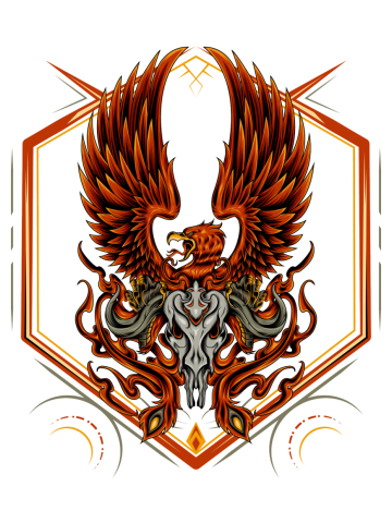 Firebird with bull skull illustration design template