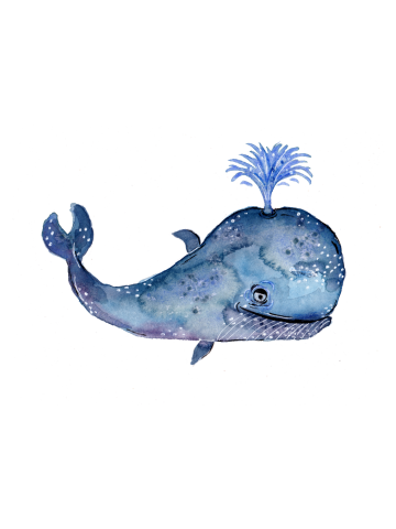 Friendly Blue Whale Watercolor