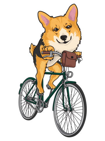 Funny Cute Kawaii Corgi Dog Riding a Bicycle