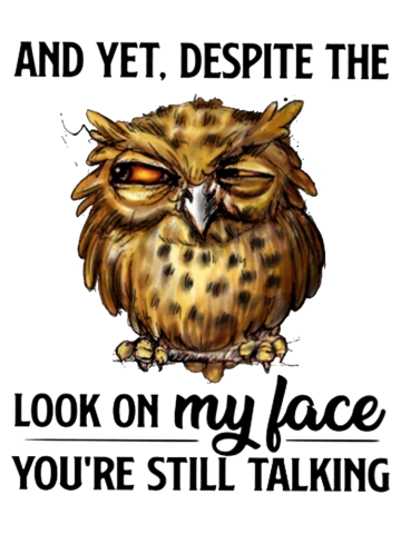 Funny owl quotes - And yet despite the look on my face you're still taking