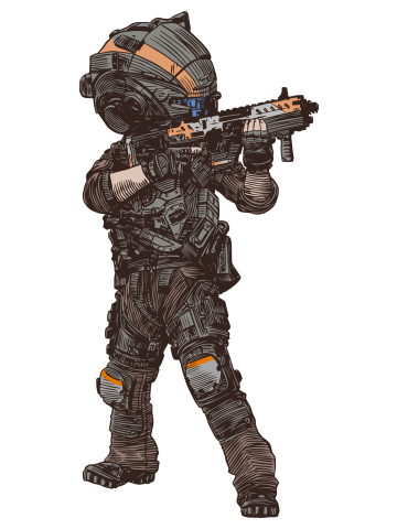 Futuristic Soldier Takes Aim with Assault Rifle