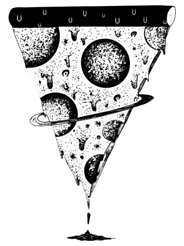 Galaxy pizza melting black and white illustration by shoosh