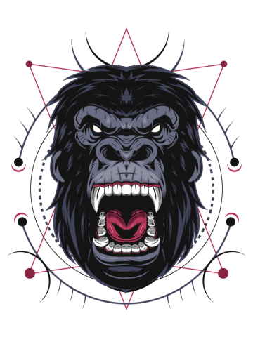 Illustration, ferocious the gorilla head with sacred geometry, vector angry gorilla face