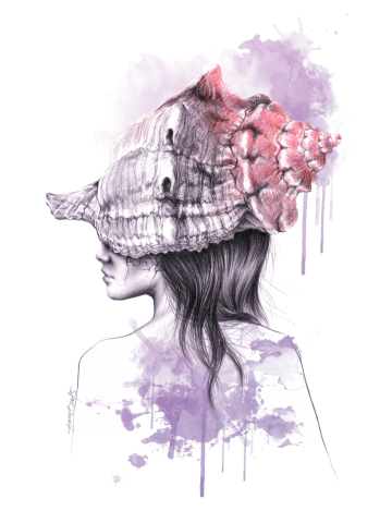 Inside my shell | Girl with conch shell Surreal art