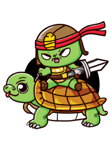 Japanese Samurai Cat Riding a Turtle
