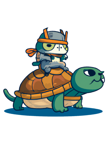 Japanese Samurai Cat Riding a Turtle