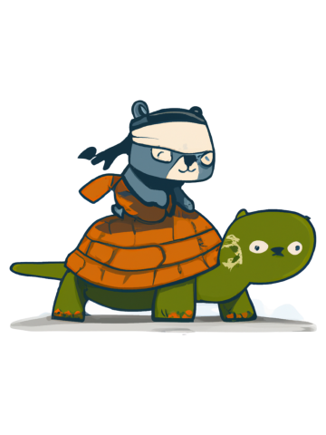 Japanese Samurai Cat Riding a Turtle
