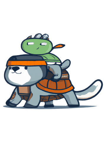 Japanese Samurai Cat Riding a Turtle
