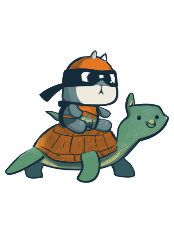 Japanese Samurai Cat Riding a Turtle