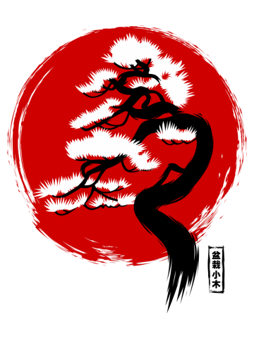 Japanese flag with bonsai