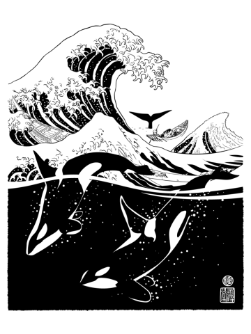Japanese wave with killer whales