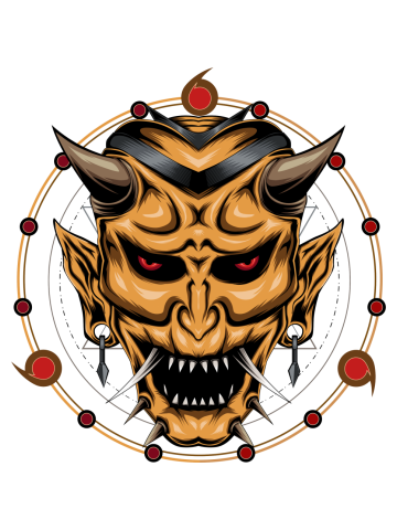 Kabuki illustration. devil face illustration. vector head of demon. japanese demon mask