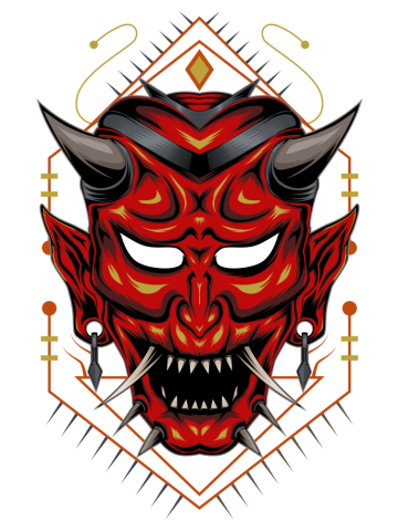 Kabuki illustration. red devil face illustration. vector head of red demon. japanese demon mask