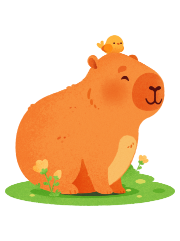 Kawaii Capybara with a Yellow Bird on top of its Head