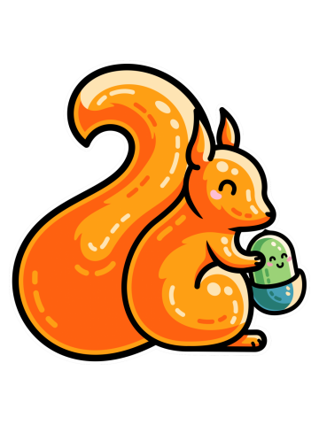 Kawaii Cute Red Squirrel and Acorn