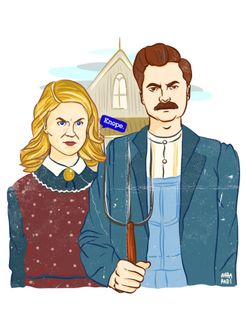 LESLIE AND RON AMERICAN GOTHIC
