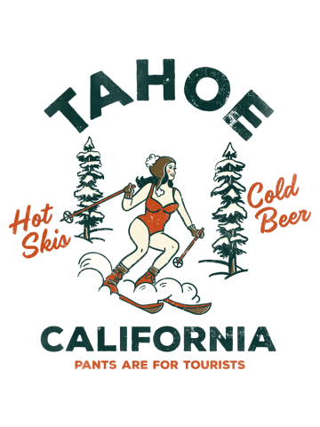 Lake Tahoe, California Funny Retro Pinup Girl & Beer Party Ski Gift