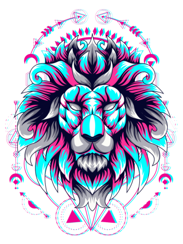Lion face cyberpunk glitch
