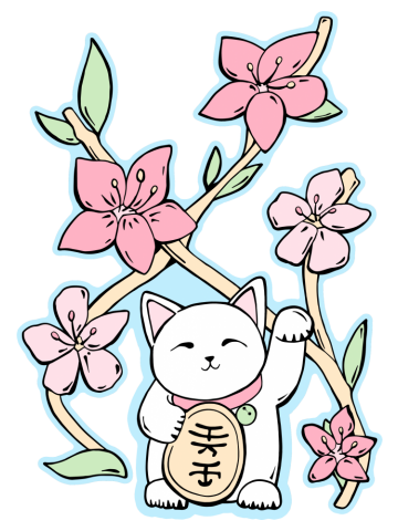 Lucky Cat with Sakura Flowers