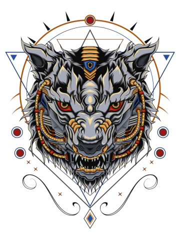 Mecha wolf head vector logo illustration.
