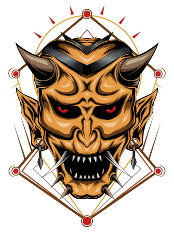 Oni head illustration. Japanese ghost design template.
