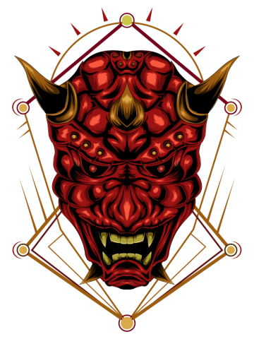 Oni head illustration design template. Japanese theme