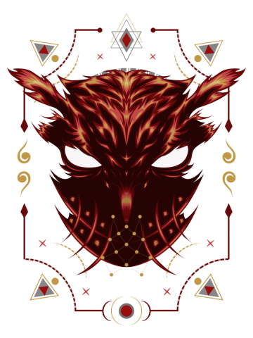 Owl flame illustration on sacred ornament background.