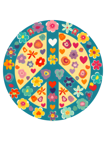 Peace Heart Sign Lovers Art Hippie Groovy Vibes Flowers Soul