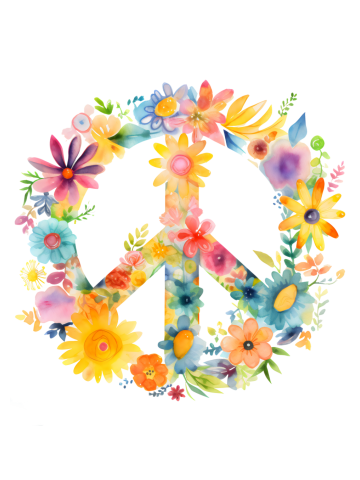 Peace Sign World Love Flowers Hippie Groovy Vibes Art Floral