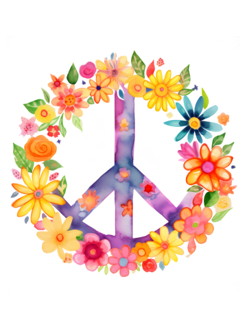 Peace Sign World Love Flowers Hippie Groovy Vibes Art Floral