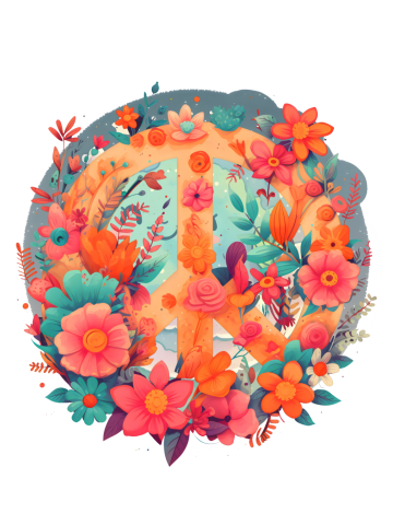 Peace Sign World Love Flowers Hippie Groovy Vibes Colorful