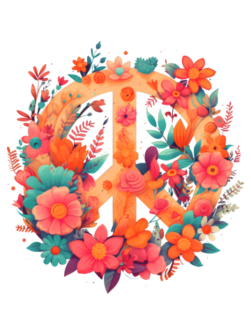 Peace Sign World Love Flowers Hippie Groovy Vibes Colorful