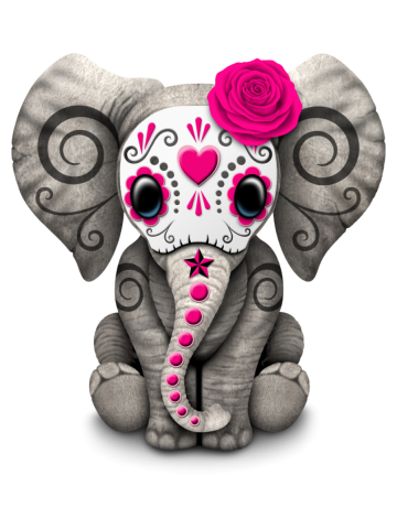 Pink Day of the Dead Sugar Skull Baby Elephant