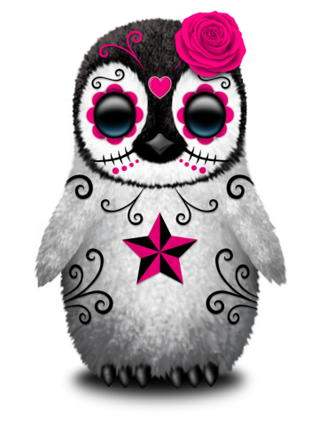 Pink Day of the Dead Sugar Skull Penguin