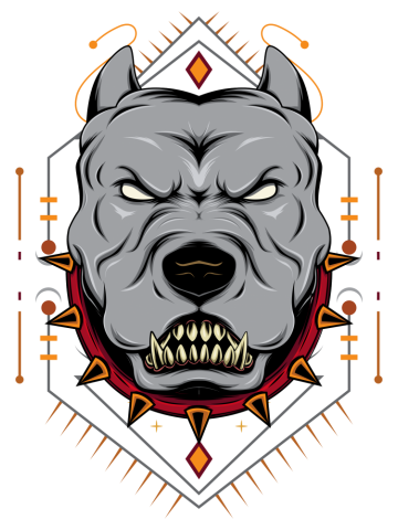 Pit bull mascot emblem design template. T-shirt design with pit bull looking dangerous.