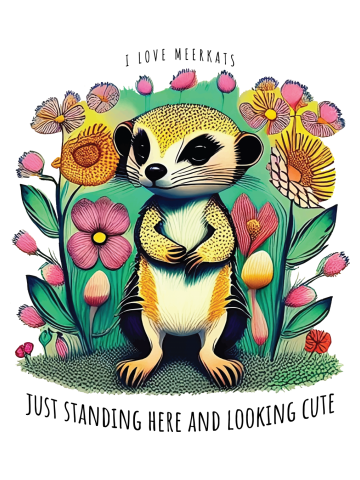 Positive Cute Meerkat Standing In A Colorful Garden