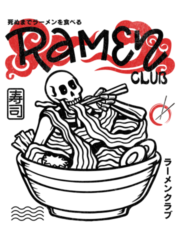 Ramen Club Design: Skeleton in Ramen Bowl - Unique Japanese Art