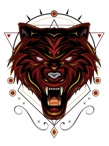 Red wolf logo, angry wolves face, head wolf illustration with dark style